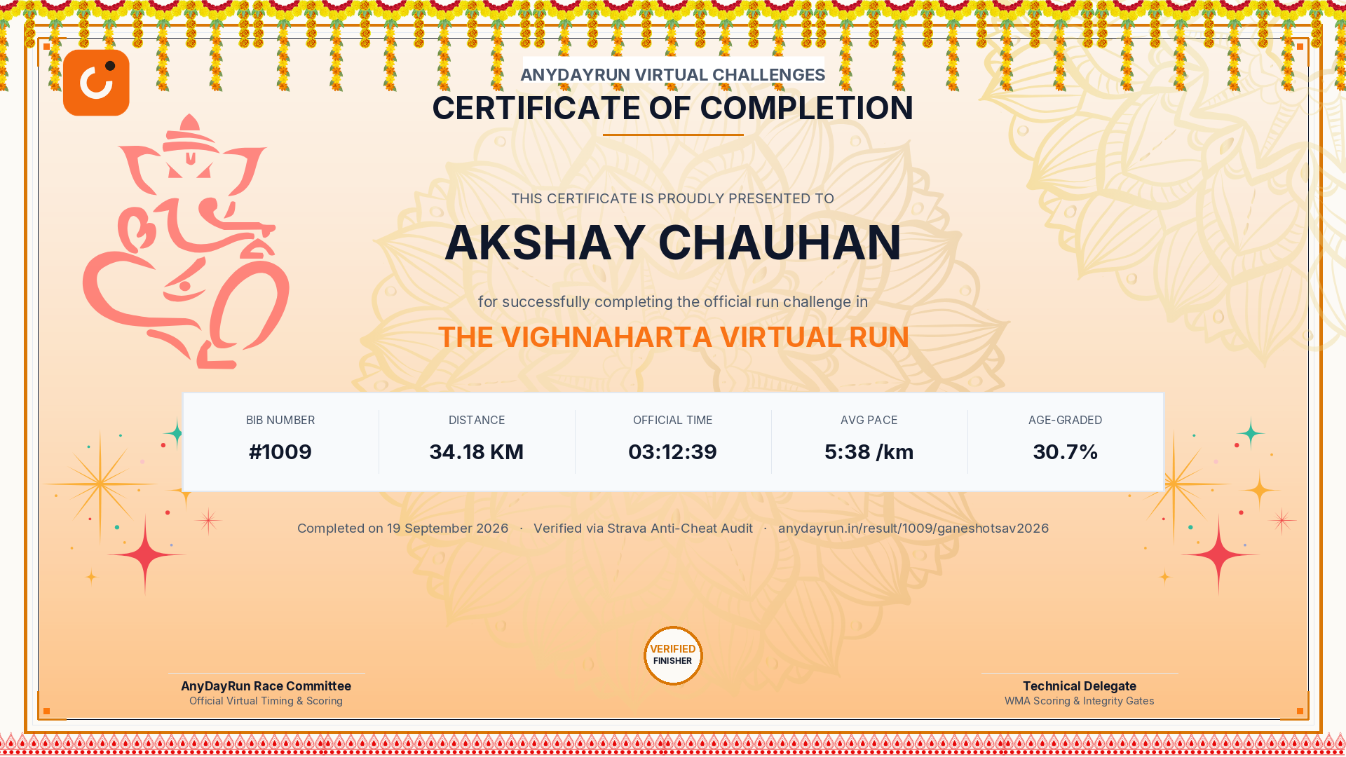 Finisher Certificate