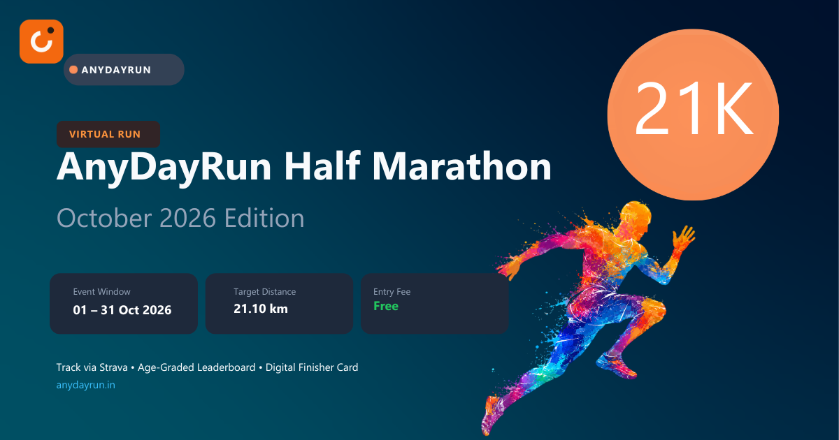 AnyDayRun October Half Marathon virtual run challenge India banner